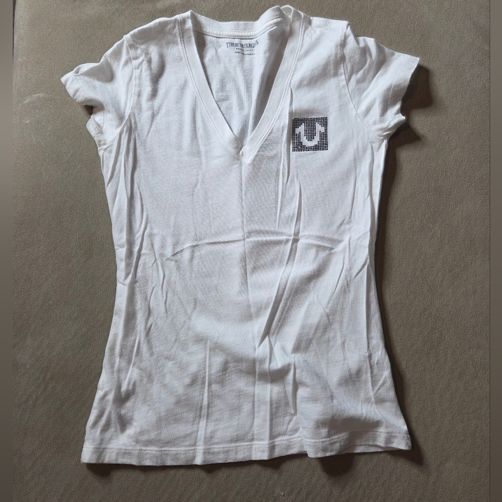 True Religion White Strapless Tube Top with Subtle Black Logo